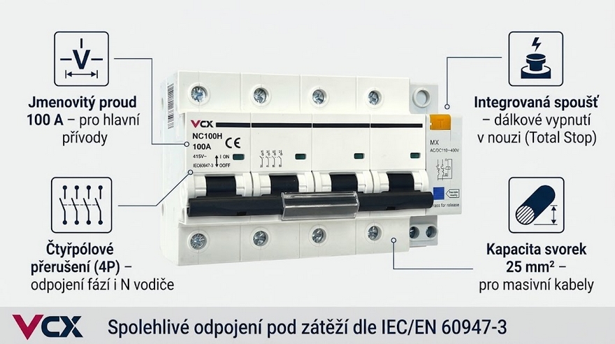 Odpínač s přepínacím vypínačem VCX NC100H 4P 400V / 100A